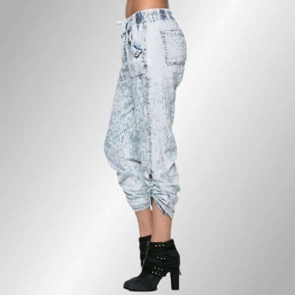 Boho Hippie Style Acid Wash Lightweight Lightweight Jogger Pants - Picture 5 of 8